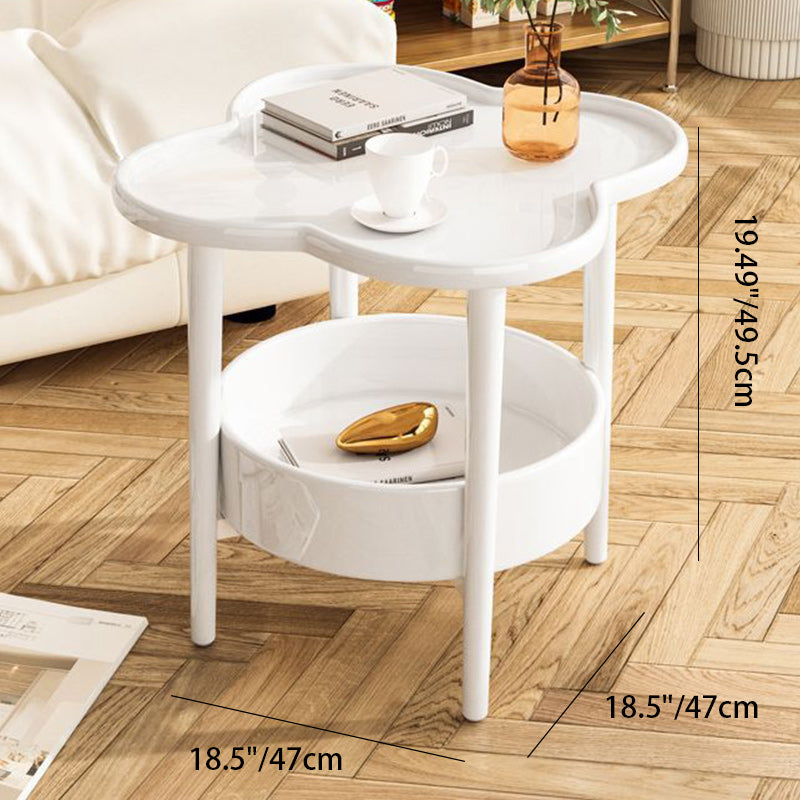 Modern Minimalist Clover Round Cylinder Density Board Metal Side Table 2-Tier For Living Room