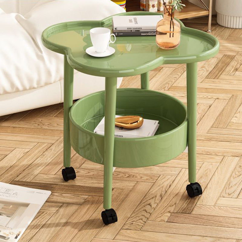 Modern Minimalist Clover Round Cylinder Density Board Metal Side Table 2-Tier For Living Room