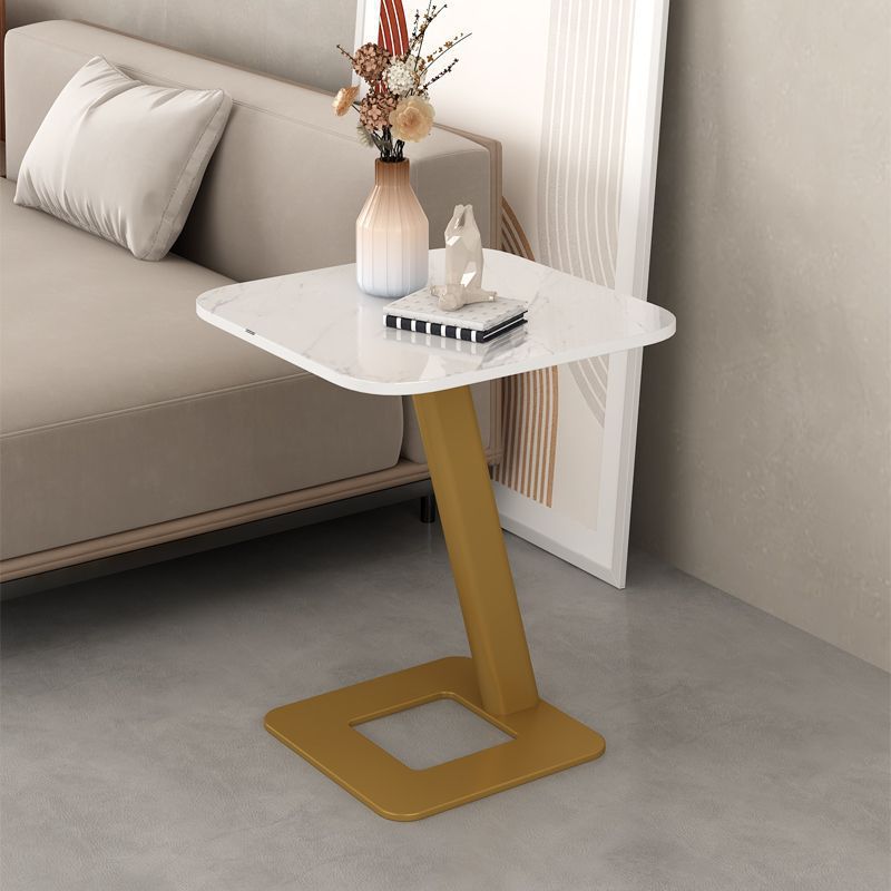 Contemporary Creative Round Square Stand Rock Slab Carbon Steel Side Table 1-Tier For Living Room