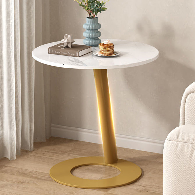 Contemporary Creative Round Square Stand Rock Slab Carbon Steel Side Table 1-Tier For Living Room