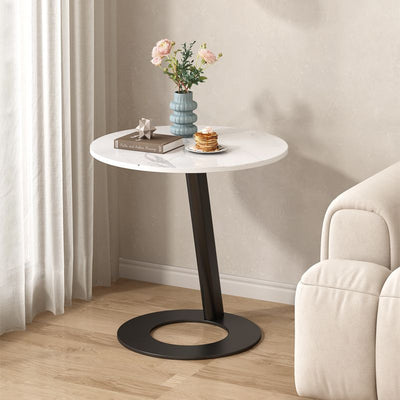 Contemporary Creative Round Square Stand Rock Slab Carbon Steel Side Table 1-Tier For Living Room