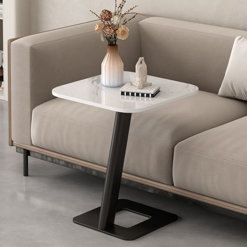 Contemporary Creative Round Square Stand Rock Slab Carbon Steel Side Table 1-Tier For Living Room