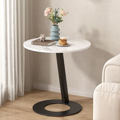 Contemporary Creative Round Square Stand Rock Slab Carbon Steel Side Table 1-Tier For Living Room