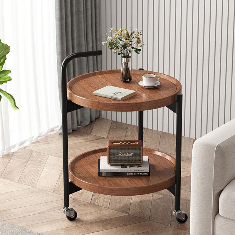 Modern Minimalist Disc Cylinder Solid Wood Metal Side Table 2-Tier For Living Room