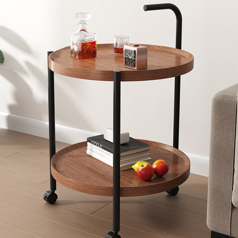 Modern Minimalist Disc Cylinder Solid Wood Metal Side Table 2-Tier For Living Room