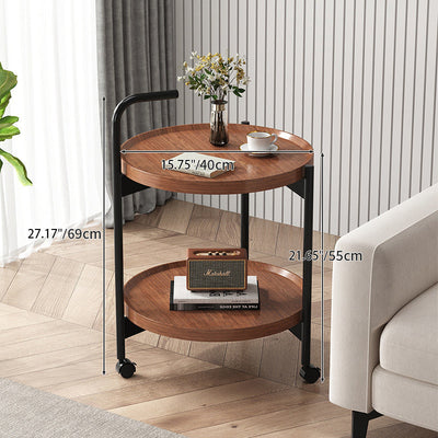 Modern Minimalist Disc Cylinder Solid Wood Metal Side Table 2-Tier For Living Room