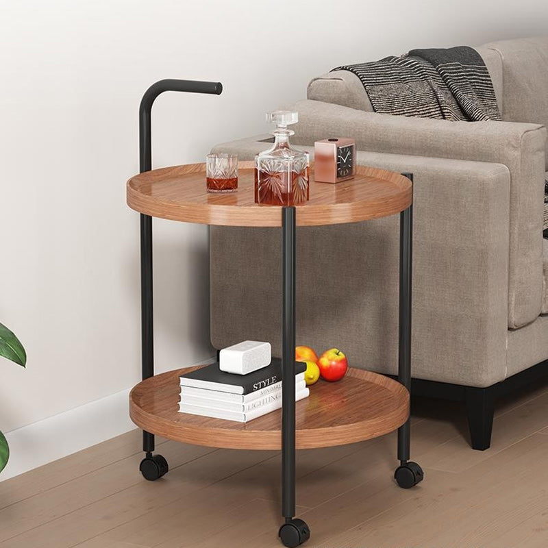 Modern Minimalist Disc Cylinder Solid Wood Metal Side Table 2-Tier For Living Room