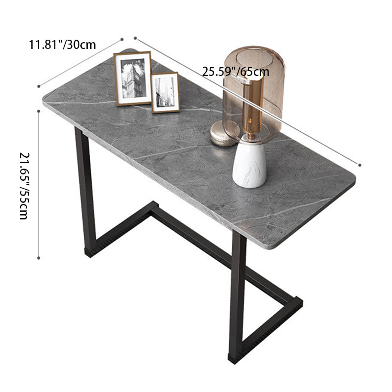 Modern Minimalist Rectangular Stone Rock Slab Iron Side Table 1-Tier For Living Room