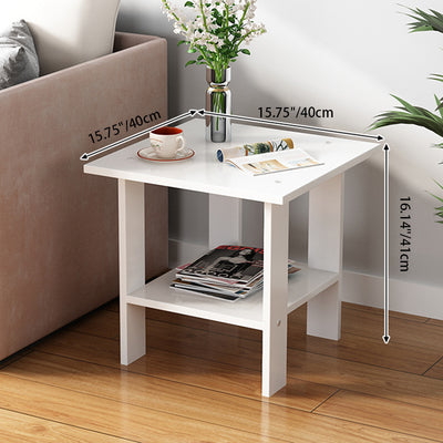 Contemporary Scandinavian Square Rectangular Density Board Side Table 2-Tier For Living Room