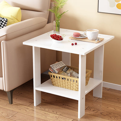 Contemporary Scandinavian Square Rectangular Density Board Side Table 2-Tier For Living Room