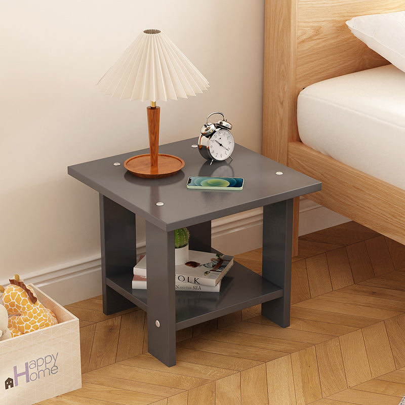 Contemporary Scandinavian Square Rectangular Density Board Side Table 2-Tier For Living Room