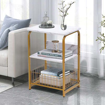 Modern Minimalist Rectangle Iron Density Board 3-Tier Side Table For Living Room