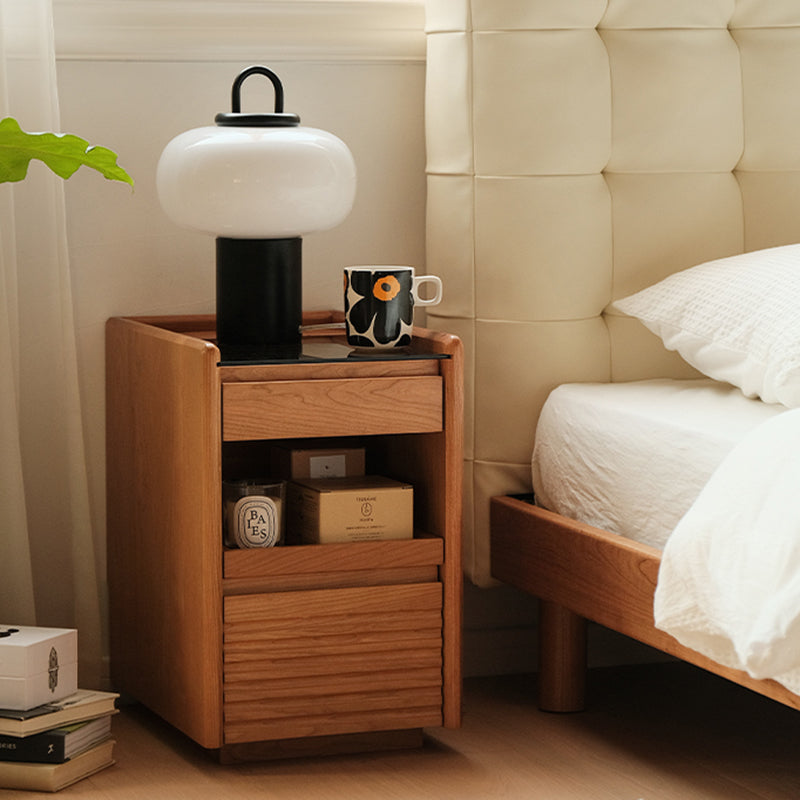 Contemporary Retro Solid Wood Cube Nightstand 3-Drawer For Bedroom