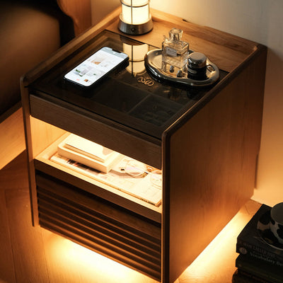 Contemporary Retro Solid Wood Cube Nightstand 3-Drawer For Bedroom