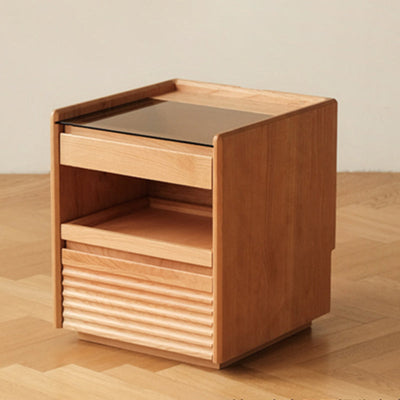 Contemporary Retro Solid Wood Cube Nightstand 3-Drawer For Bedroom