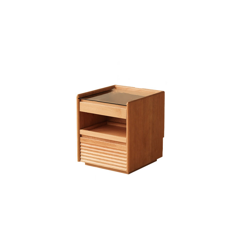 Contemporary Retro Solid Wood Cube Nightstand 3-Drawer For Bedroom