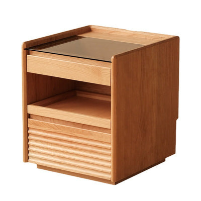 Contemporary Retro Solid Wood Cube Nightstand 3-Drawer For Bedroom