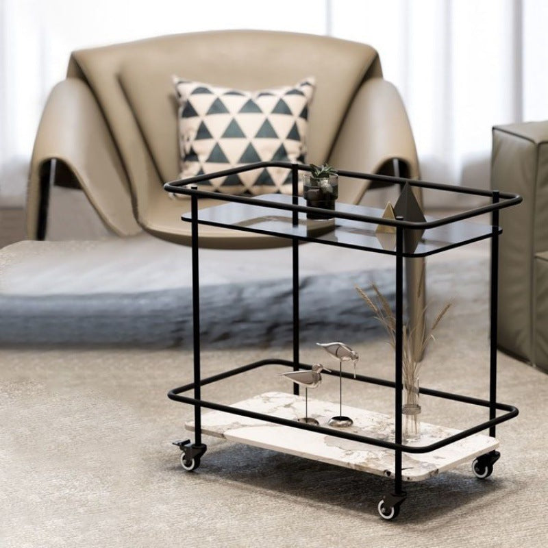 Modern Minimalist Rectangle Glass Sintered Stone Top End Table 2-Tier For Living Room