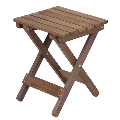 Traditional Rustic Solid Wood Slat Square Foldable End Table For Outdoor