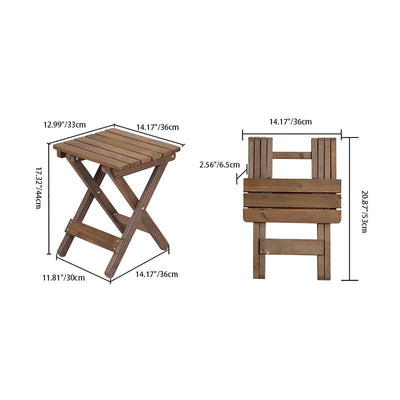 Traditional Rustic Solid Wood Slat Square Foldable End Table For Outdoor