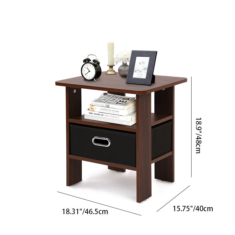 Contemporary Luxury Rounded Corner Square Wood Nightstand 1-Drawer For Bedroom