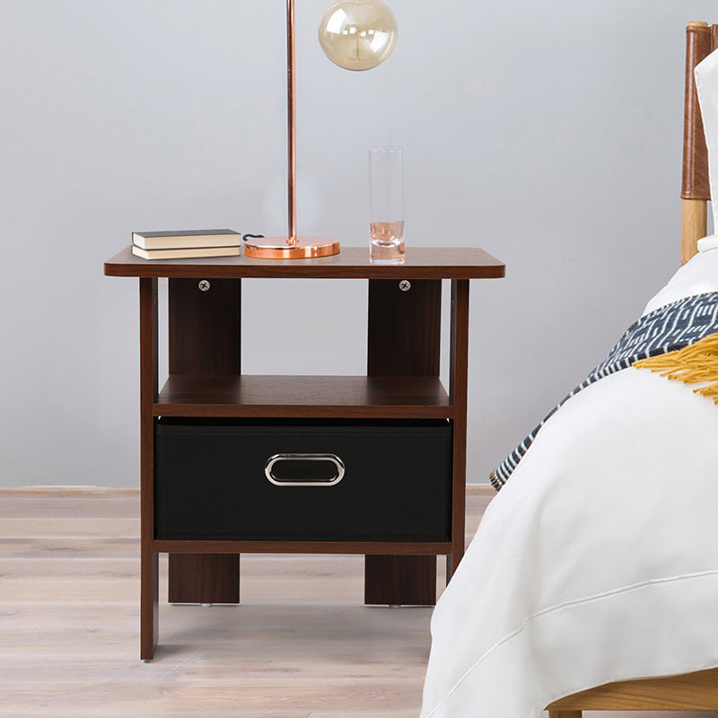 Contemporary Luxury Rounded Corner Square Wood Nightstand 1-Drawer For Bedroom