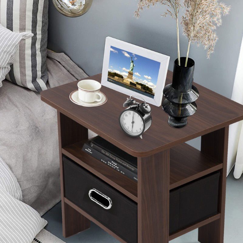 Contemporary Luxury Rounded Corner Square Wood Nightstand 1-Drawer For Bedroom