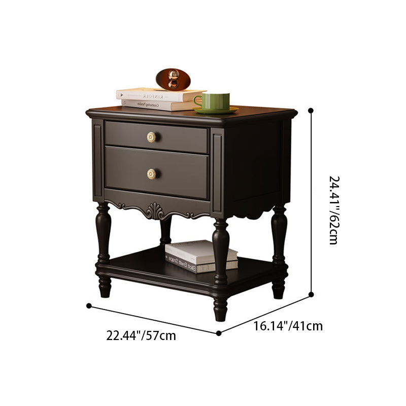 Traditional French Solid Wood Rectangle Nightstand 2-Drawer For Bedroom