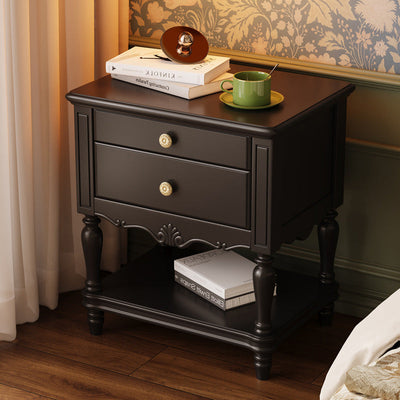 Traditional French Solid Wood Rectangle Nightstand 2-Drawer For Bedroom