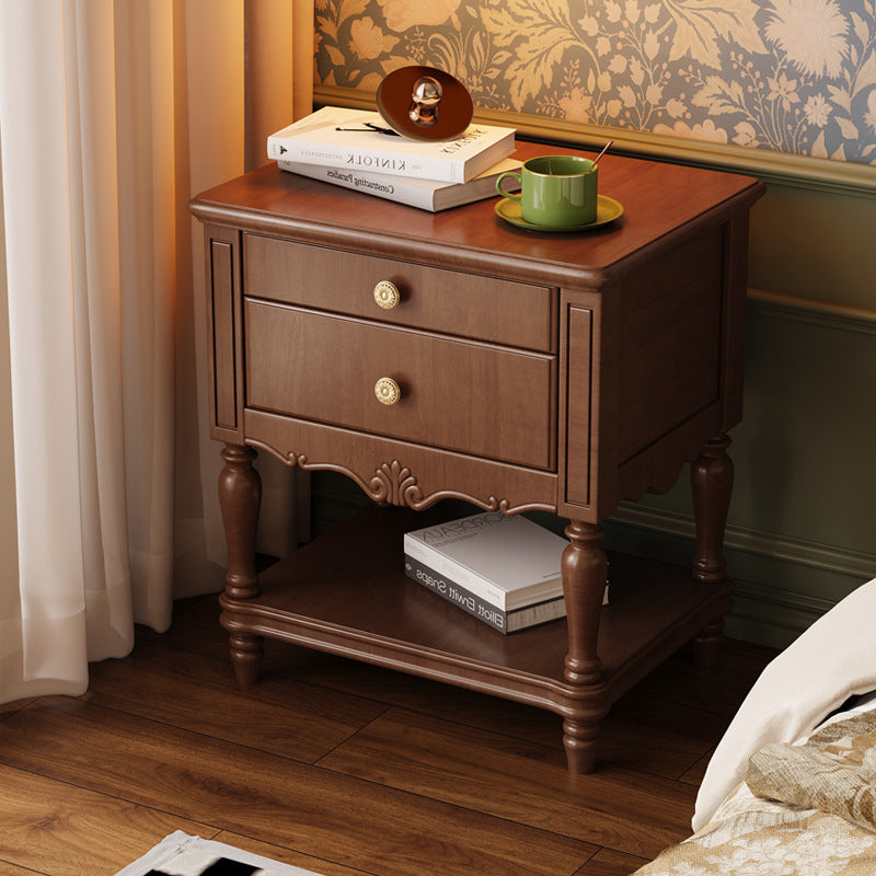 Traditional French Solid Wood Rectangle Nightstand 2-Drawer For Bedroom