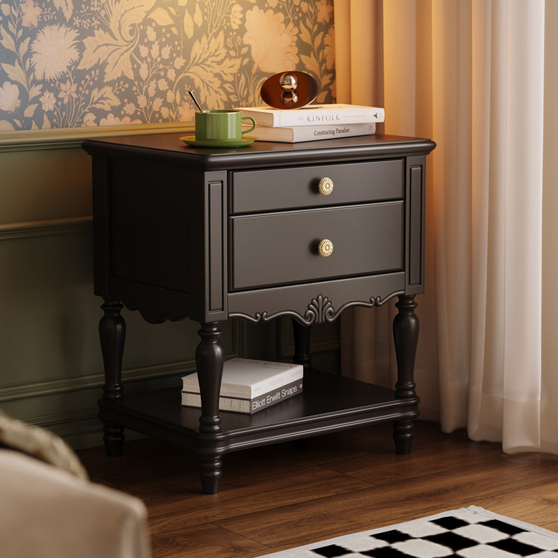 Traditional French Solid Wood Rectangle Nightstand 2-Drawer For Bedroom