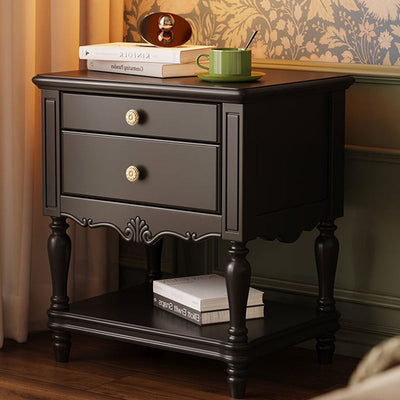 Traditional French Solid Wood Rectangle Nightstand 2-Drawer For Bedroom