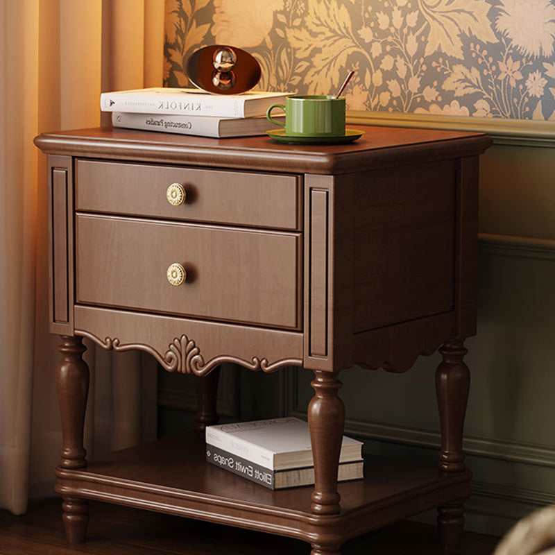 Traditional French Solid Wood Rectangle Nightstand 2-Drawer For Bedroom