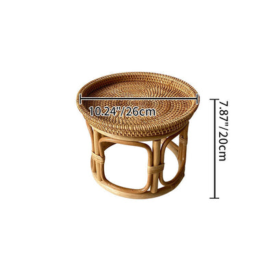 Contemporary Boho Round Rattan Weaving Wood Base Coffee Table For Living Room