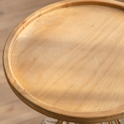 Traditional Japanese Round Solid Wood Tray Top Iron Base Coffee Table For Living Room