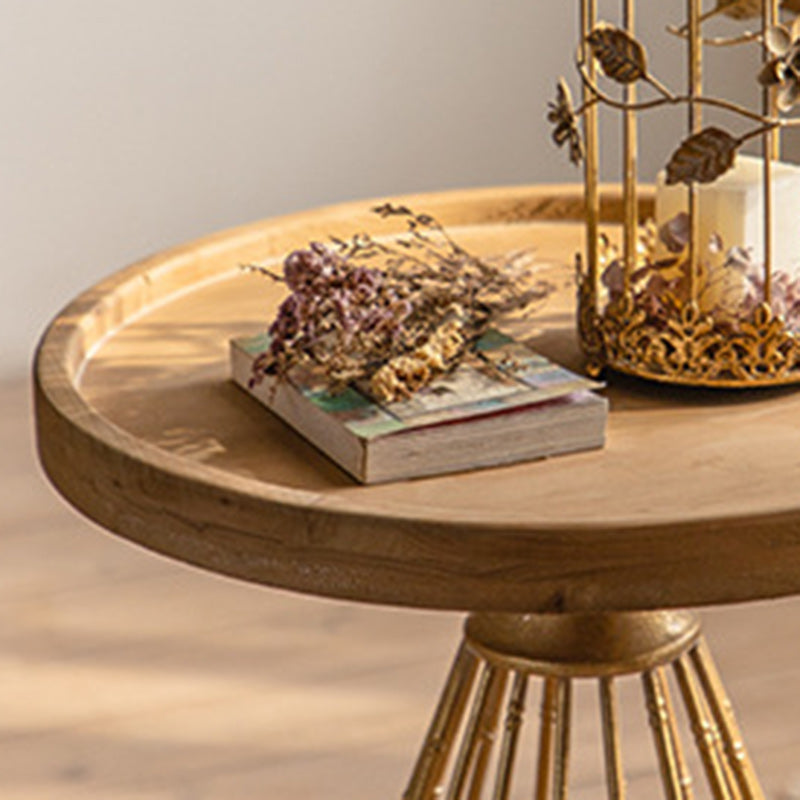 Traditional Japanese Round Solid Wood Tray Top Iron Base Coffee Table For Living Room