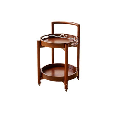 Traditional Vintage Round Solid Wood Tray Top End Table 2-Tier Rolling Cart For Living Room