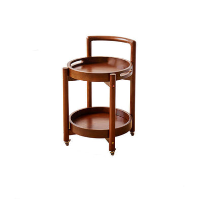 Traditional Vintage Round Solid Wood Tray Top End Table 2-Tier Rolling Cart For Living Room