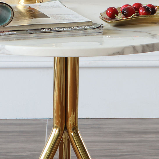 Contemporary Nordic Round Marble Top Stainless Steel Tripod End Table For Living Room