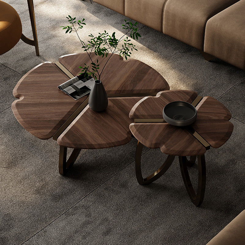 Contemporary Retro Black Walnut Wood Petal Shape Coffee Table For Living Room