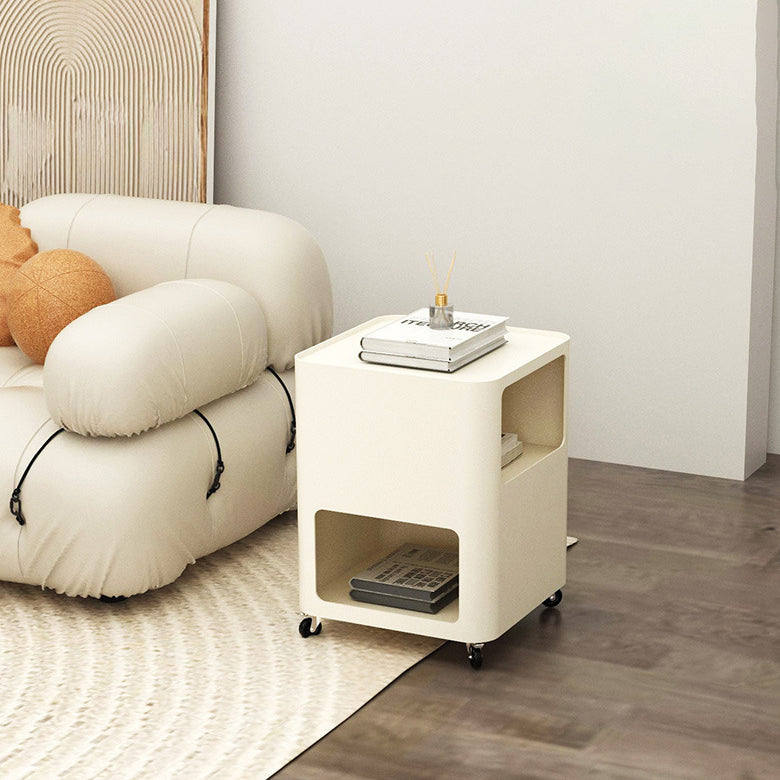 Contemporary Nordic Square Iron Tray Top Nightstand 2-Cabinet Casters For Bedroom