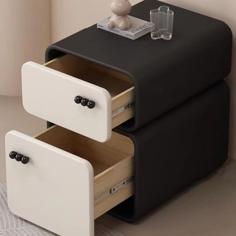 Contemporary Scandinavian Cream Rectangular Wood Density Panel Nightstand 2-Drawer For Bedroom