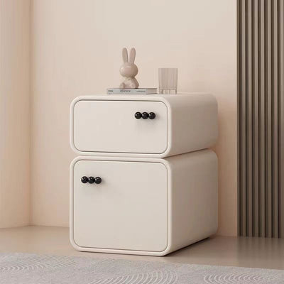 Contemporary Scandinavian Cream Rectangular Wood Density Panel Nightstand 2-Drawer For Bedroom