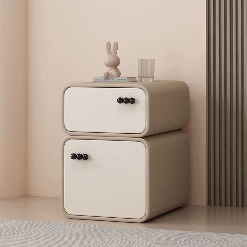 Contemporary Scandinavian Cream Rectangular Wood Density Panel Nightstand 2-Drawer For Bedroom