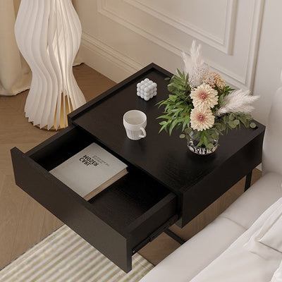 Modern Minimalist Rectangular Wood Glass Nightstand 1-Drawer For Bedroom