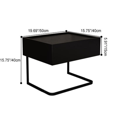 Modern Minimalist Rectangular Wood Glass Nightstand 1-Drawer For Bedroom