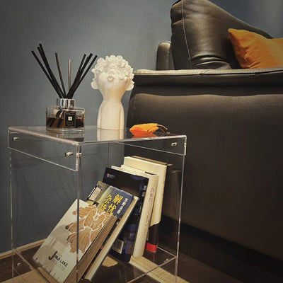 Modern Minimalist Square Rectangular Acrylic End Table 2-Tier For Living Room