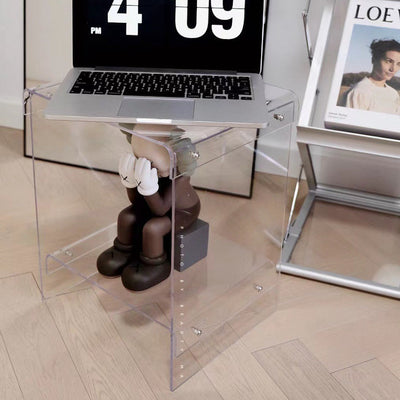 Modern Minimalist Square Rectangular Acrylic End Table 2-Tier For Living Room