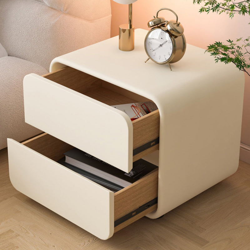 Contemporary Scandinavian Square Wood Veneer Nightstand 2-Drawer For Bedroom