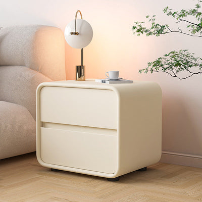 Contemporary Scandinavian Square Wood Veneer Nightstand 2-Drawer For Bedroom